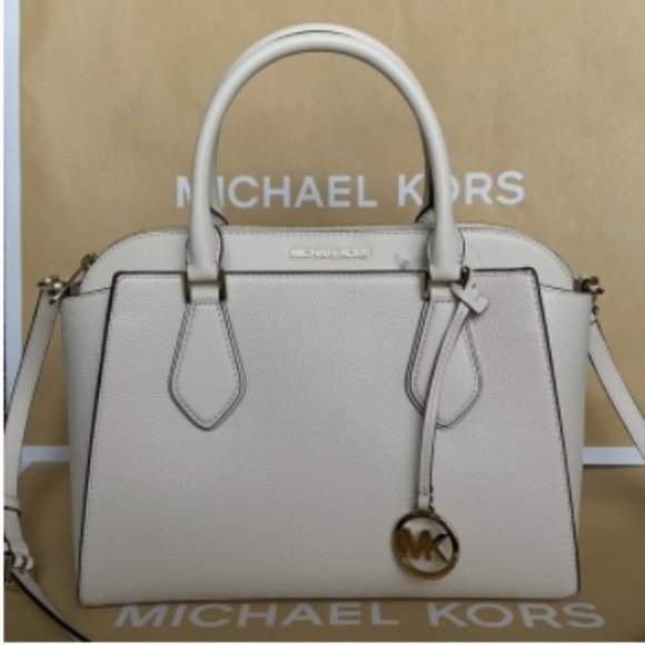 Michael Kors Daria Large Satchel Bag Leather Light Cream - Picture 2 of 16